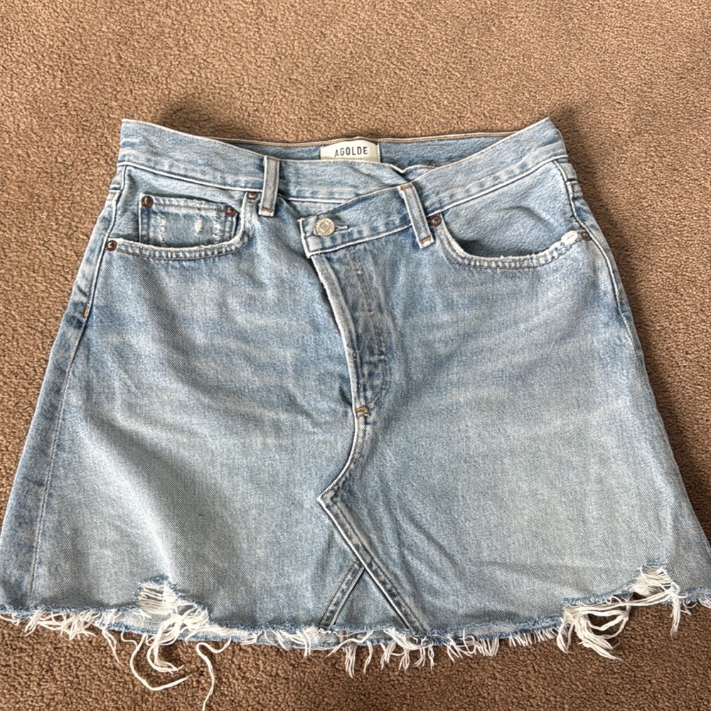 AGOLDE Light Blue Crossover Denim Skirt